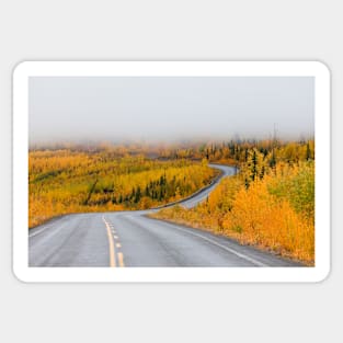 Winding golden fall taiga road Yukon Canada Sticker